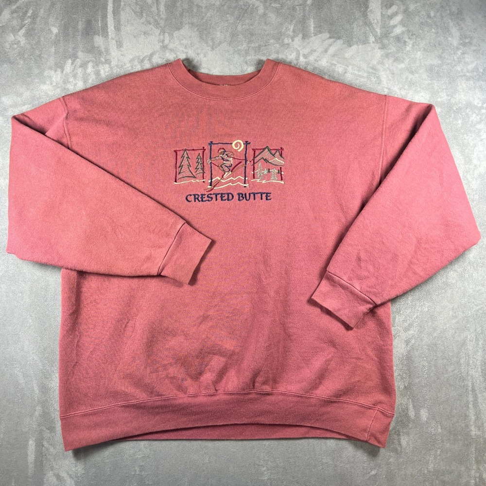 Vintage 90's Desert Heat Crested Butte Ski Sweatshirt Mens XL Red Made in USA